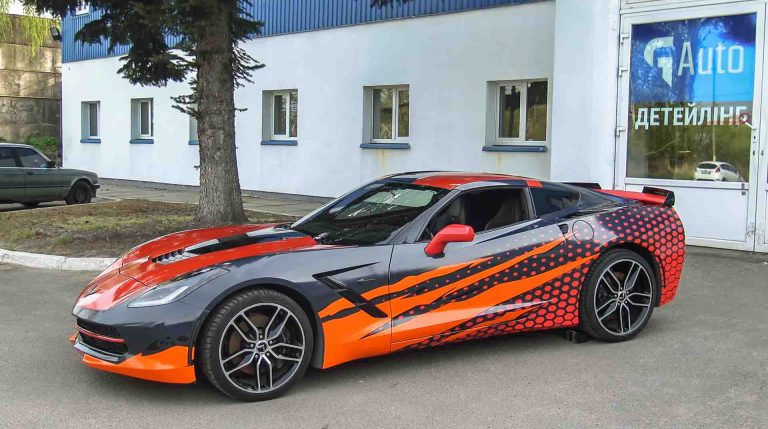 вінілова плівка з друком + світлоповертаюча ORACAL + 3M G364 Gloss Fiery Orange. Corvette